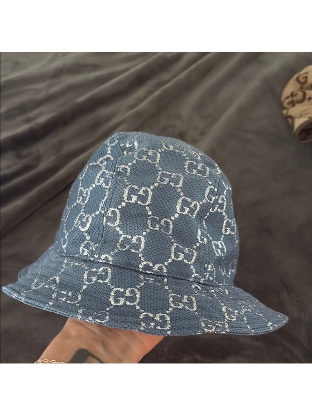 Gucci Denim Blue Monogram Bucket Hat